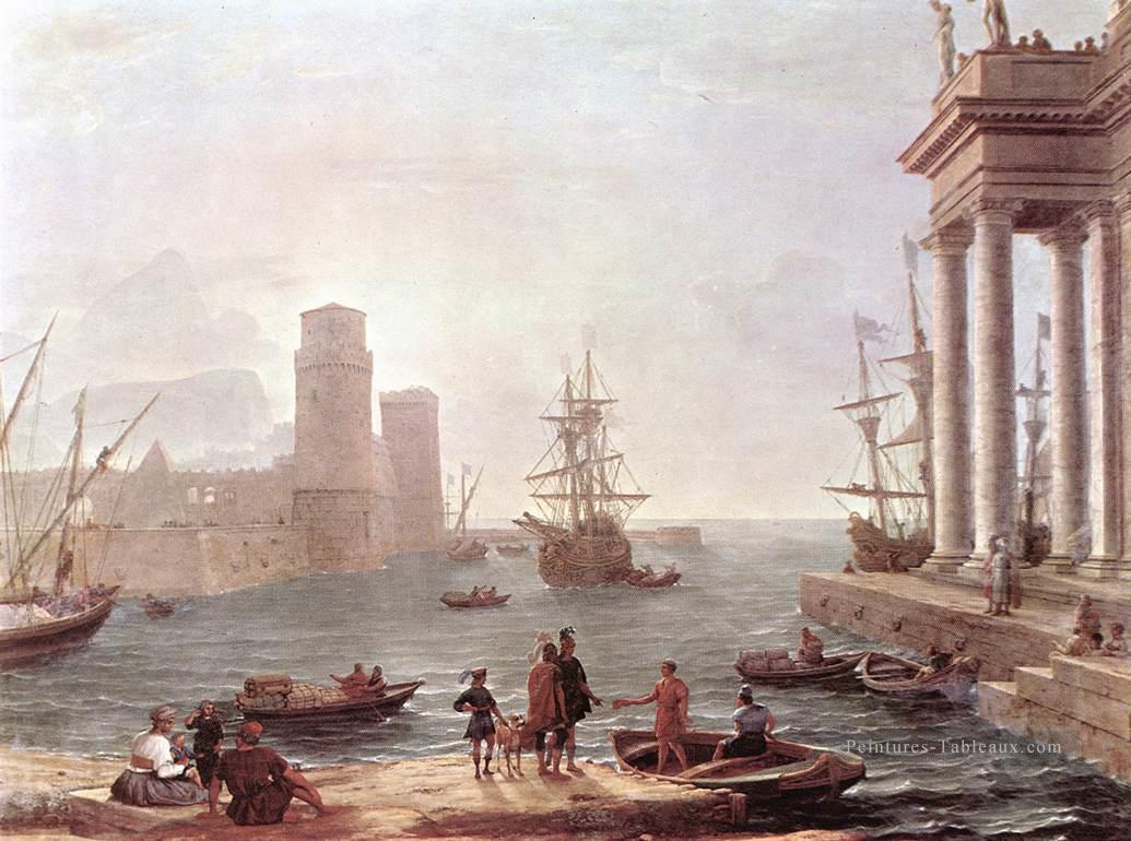 Scène portuaire avec le départ d’ulysse du pays du paysage de Feaci Plage de Claude Lorrain Peintures à l'huile